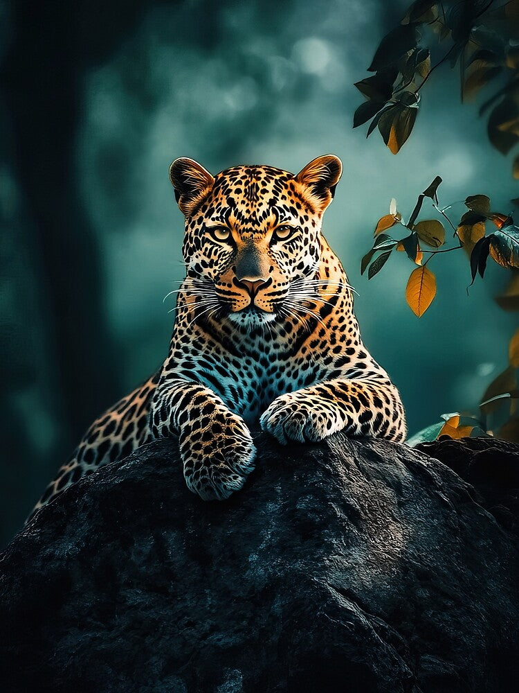 A Leopard resting on rocky outcrop at dusk - Wildlife photography by TheArtistOf2022