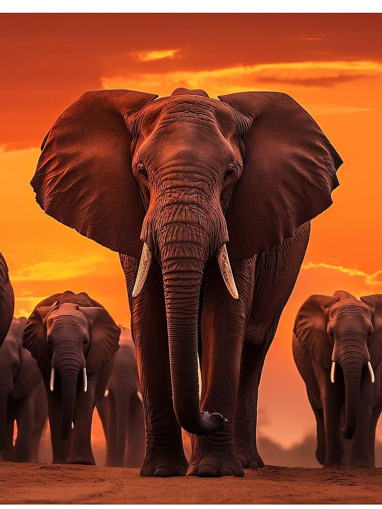 Elephants moving through land at sunset - Wildlife photo by TheArtistOf2022