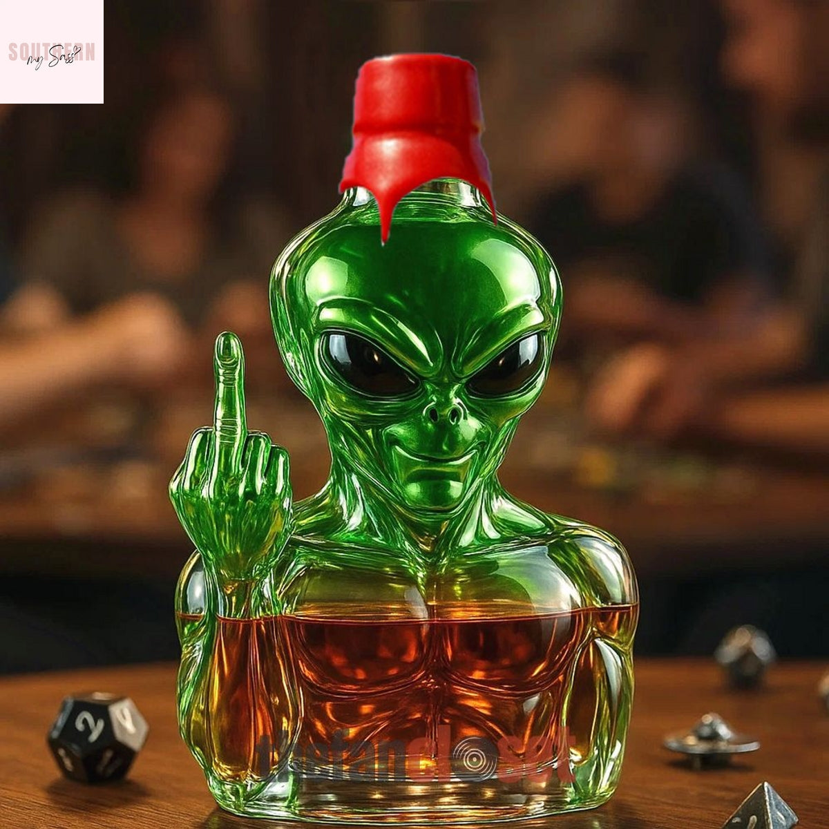 Funny Alien Middle Finger Whiskey Bottle