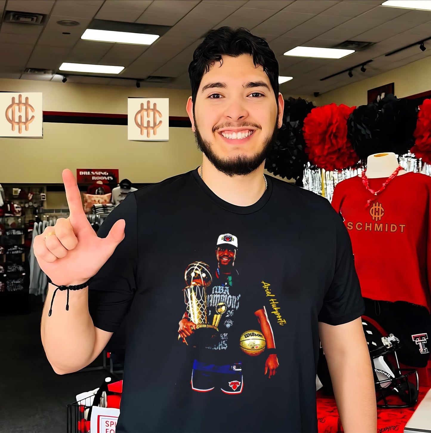 Ariel hukporti New York Knicks 2026 NBA Champions holding trophy signature shirt
