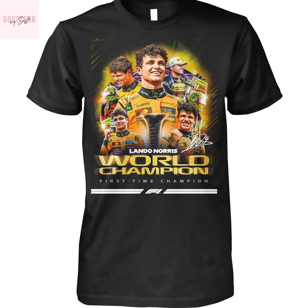 Lando Norris World Champions First-Time Champion Signature Unisex T-Shirt