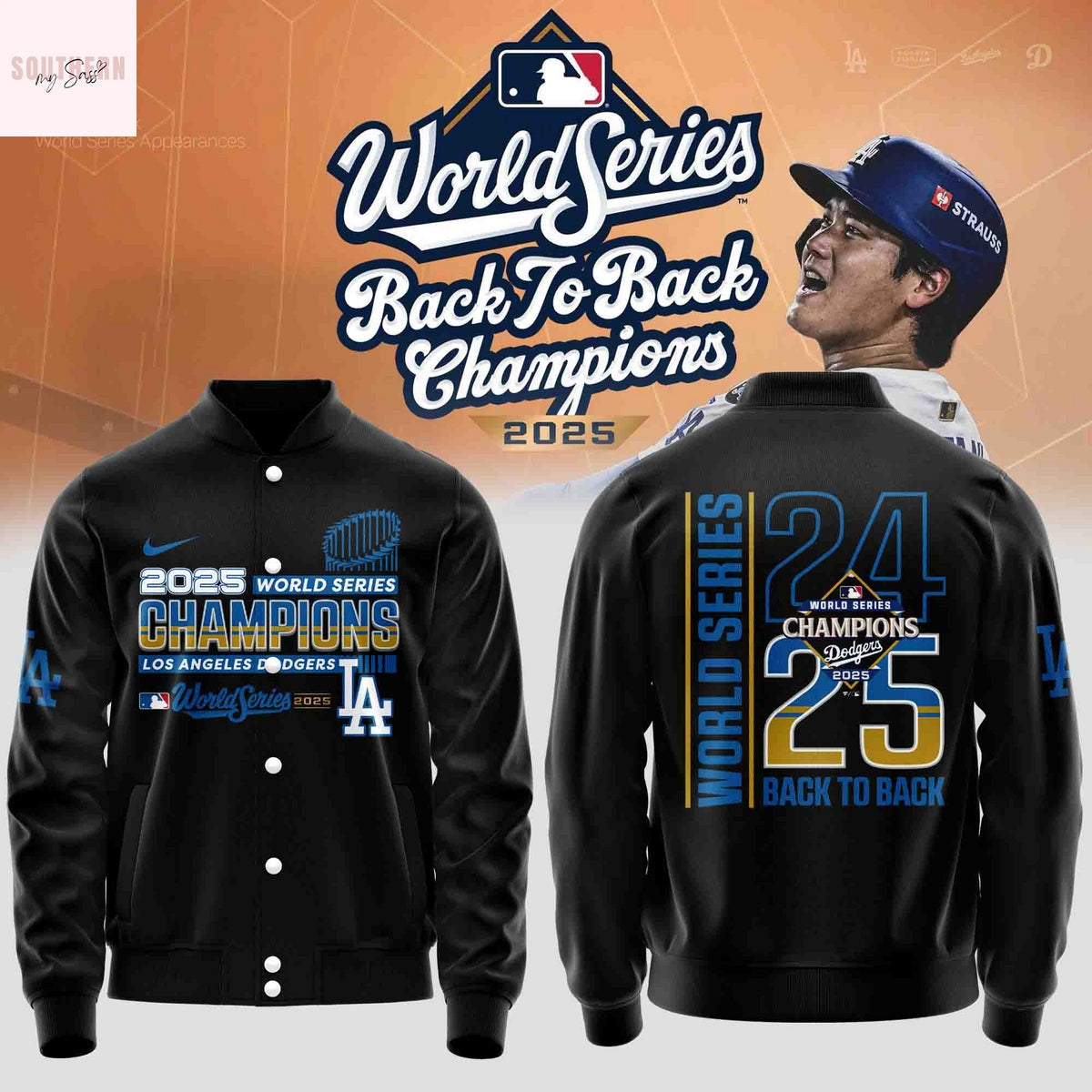 Los Angeles Dodgers 2025 Back To Back World Series Champions Baseball Jacket – Black