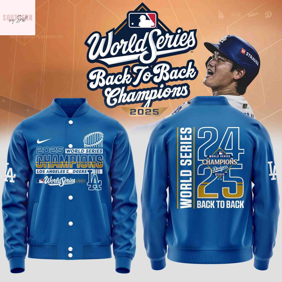 Los Angeles Dodgers 2025 Back To Back World Series Champions Baseball Jacket – Blue