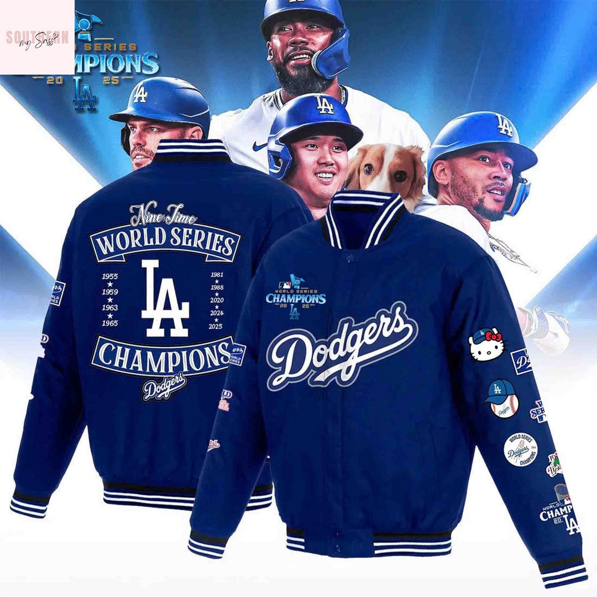 Los Angeles Dodgers Kitty 2025 Nine Time World Series Champions Baseball Jacket
