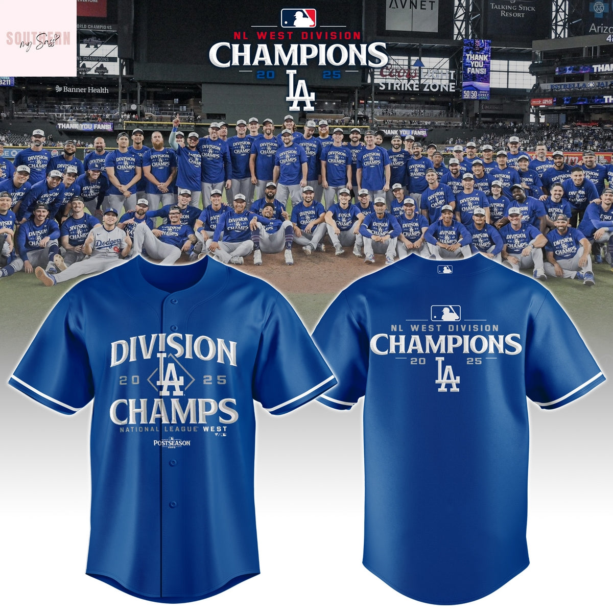 Los Angeles Dodgers NL West Division 2025 Champions Baseball Jersey