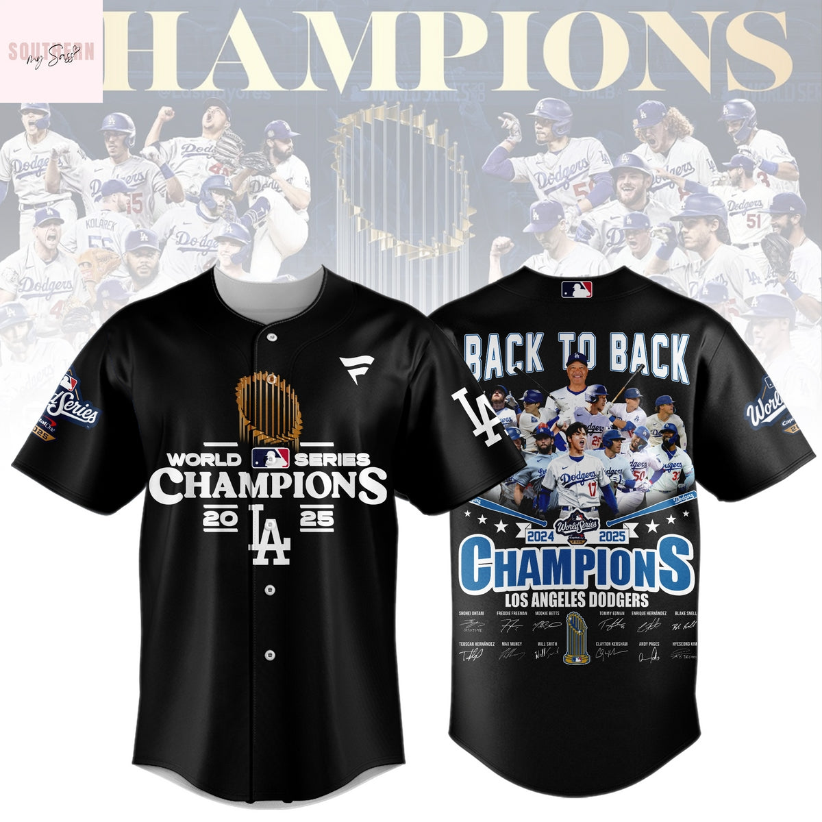 Los Angeles Dodgers World Series Champions 2025 Back To Back 2024-2025 Signature Baseball Jersey – Black