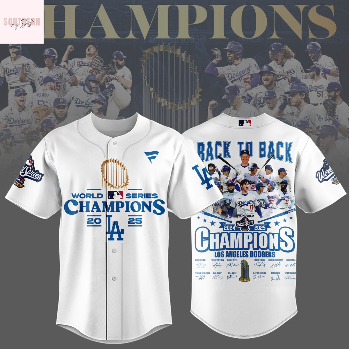 Los Angeles Dodgers World Series Champions 2025 Back To Back 2024-2025 Signature Baseball Jersey – White