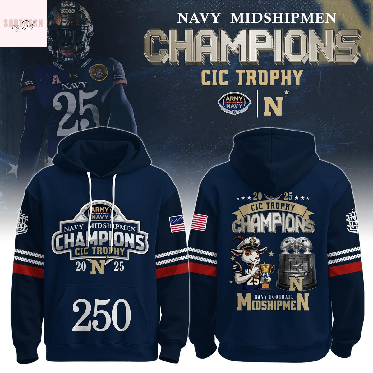 Navy Midshipmen Back-to-Back CIC Trophy Champions 2025 Hoodie