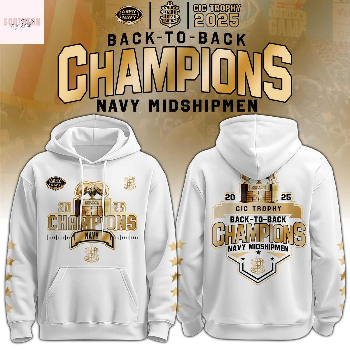 Navy Midshipmen CIC Trophy Back To Back Champions Hoodie