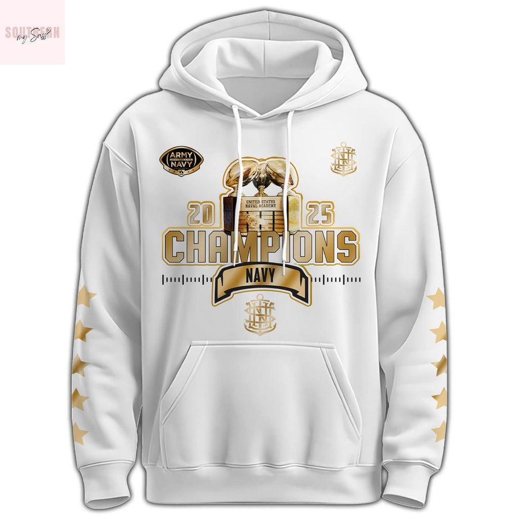 Navy Midshipmen CIC Trophy Back To Back Champions Hoodie