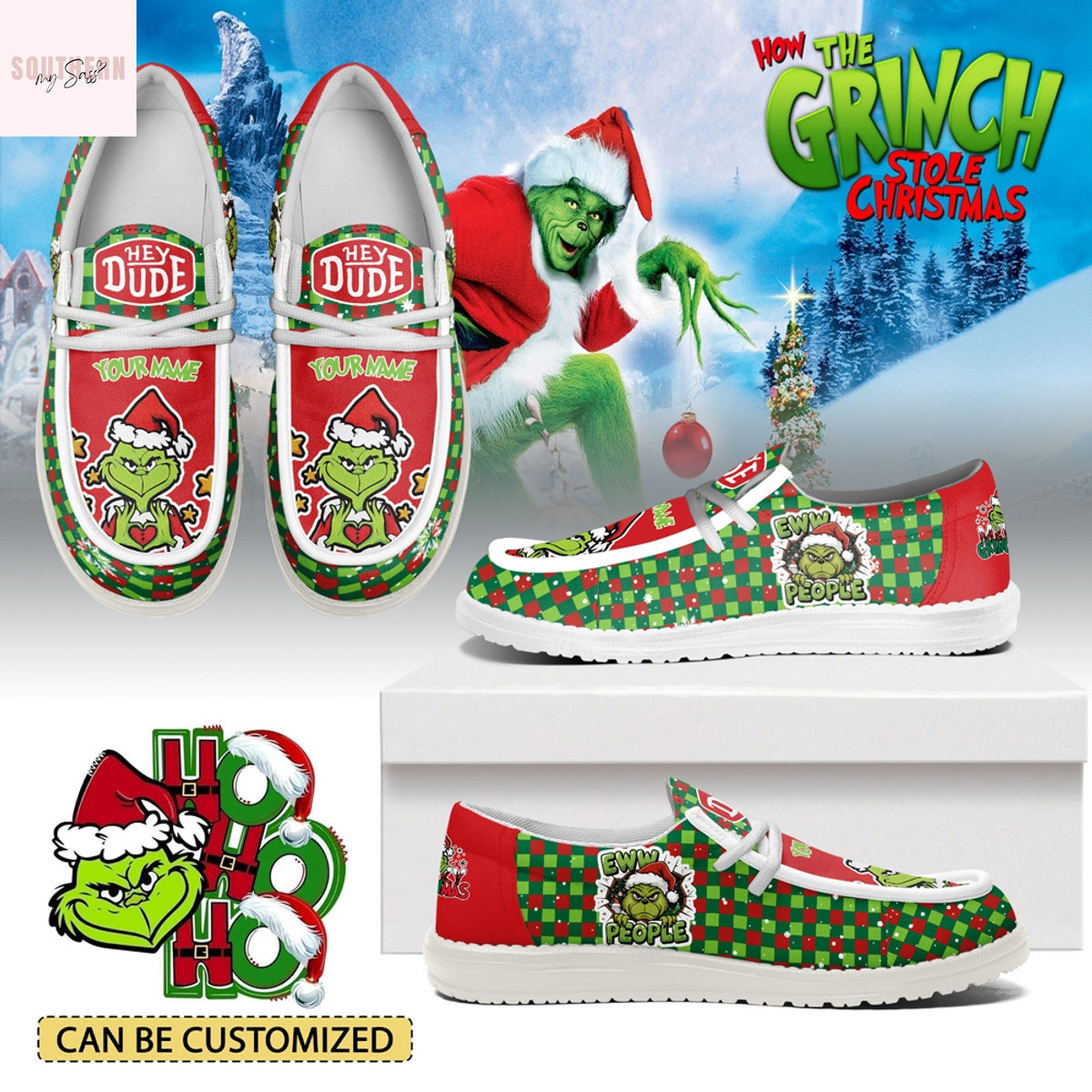 Personalized The Grinch Christmas Eww People Hey Dude Shoes