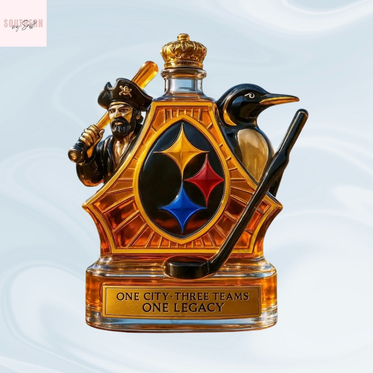 Pittsburgh Sports One City Three Team Christmas Whiskey Bottle