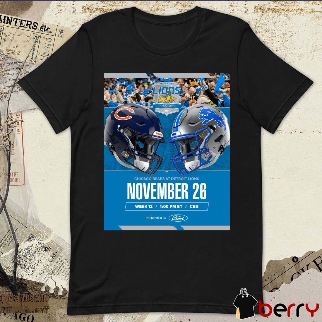 Chicago Bears At Detroit Lions November 26 2026 Week 12 Ford Field Lions Thanksgiving Tradition Poster t-shirt