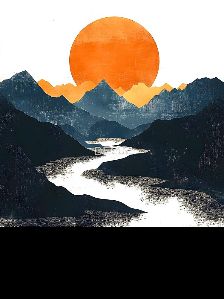 Boho Abstract Landscape: Mountain Sunset Modern Contemporary Art by DEC02
