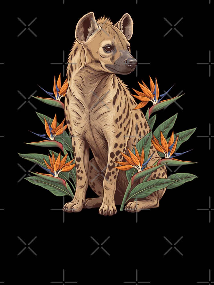 Spotted Hyena with Bird of Paradise Blooms African Wildlife Art by BirdsnStuff