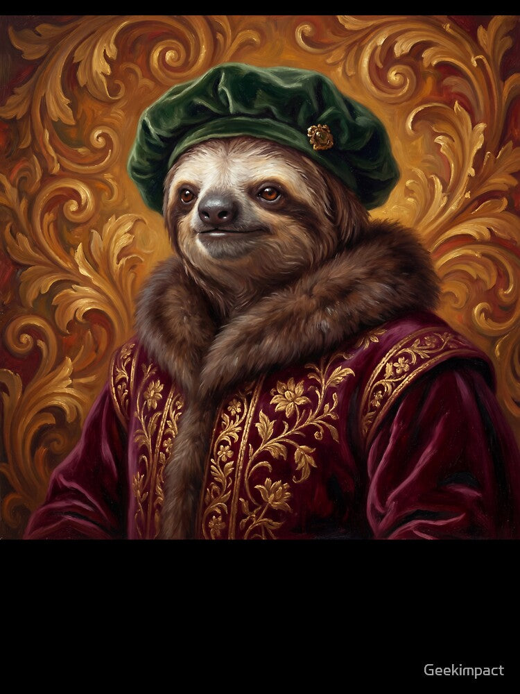 Sloth Merchant cool animal Tudor style portrait art by Vintage Designs +