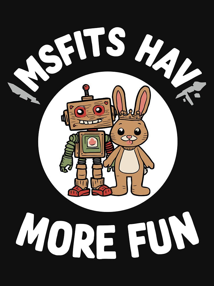 Misfits Have More Fun – Cute Robot & Bunny Friends Illustration by NovaDoodle Art Studio