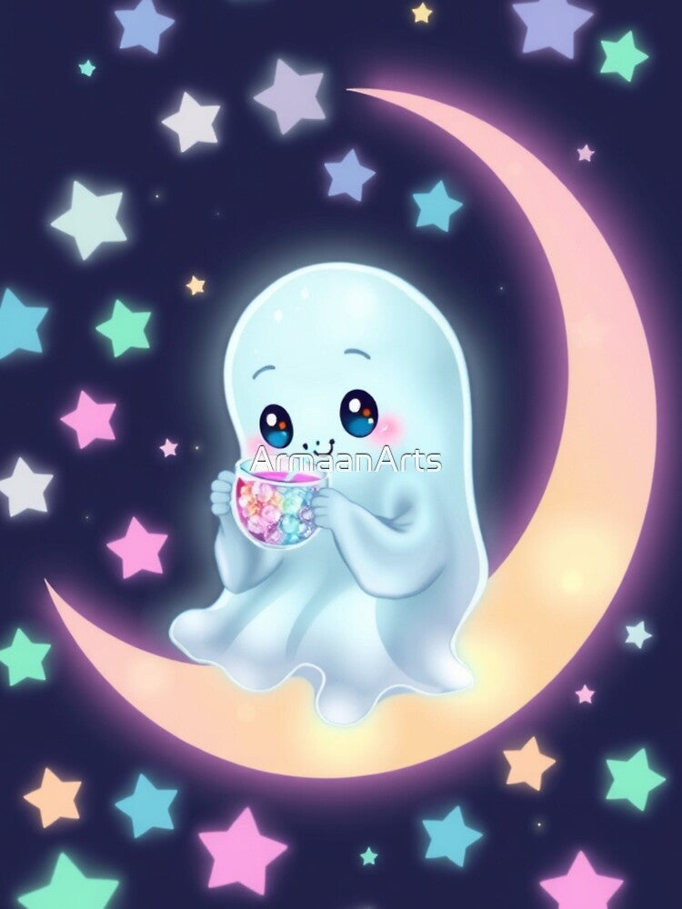 Kawaii Pastel Ghost with Stars and Candy by ArmaanArts
