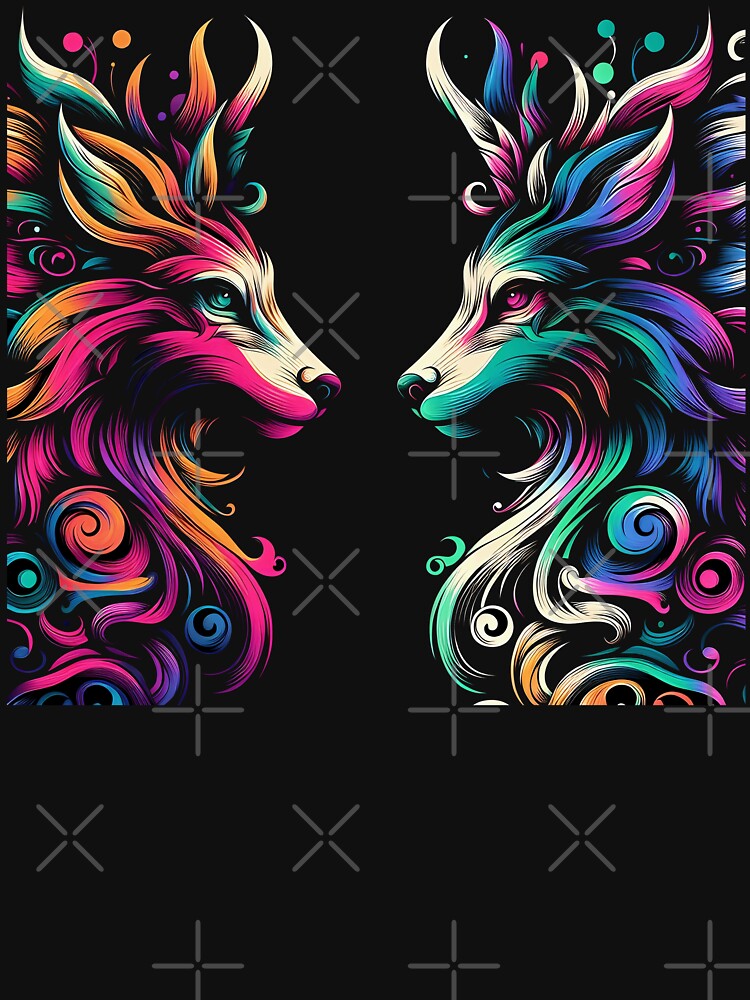 Swirling Furry Twin Wolves on Black by zoughlal