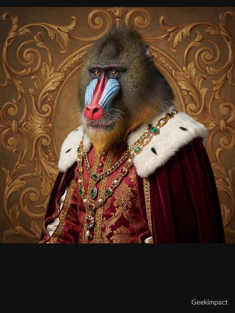 Mandrill Noble cool animal Tudor style portrait art by Vintage Designs +
