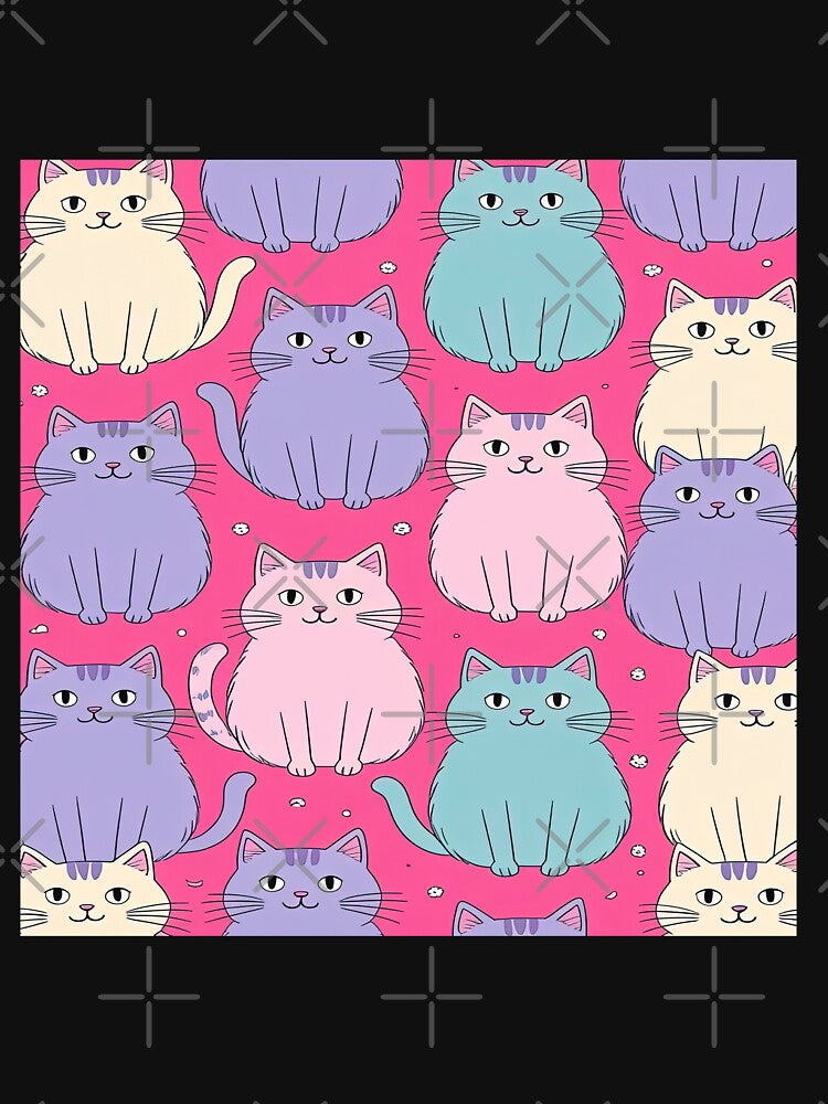 cute funny  cat pattern pink sweet pattern with fluffy purple kittens ,aesthetic cat art,funny cat,Cat Lover,cute cat,cat pattern by Expressions-Sel