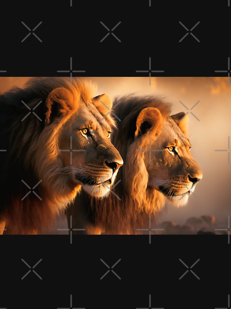 Two lion brothers on African savannah by RK - Shop