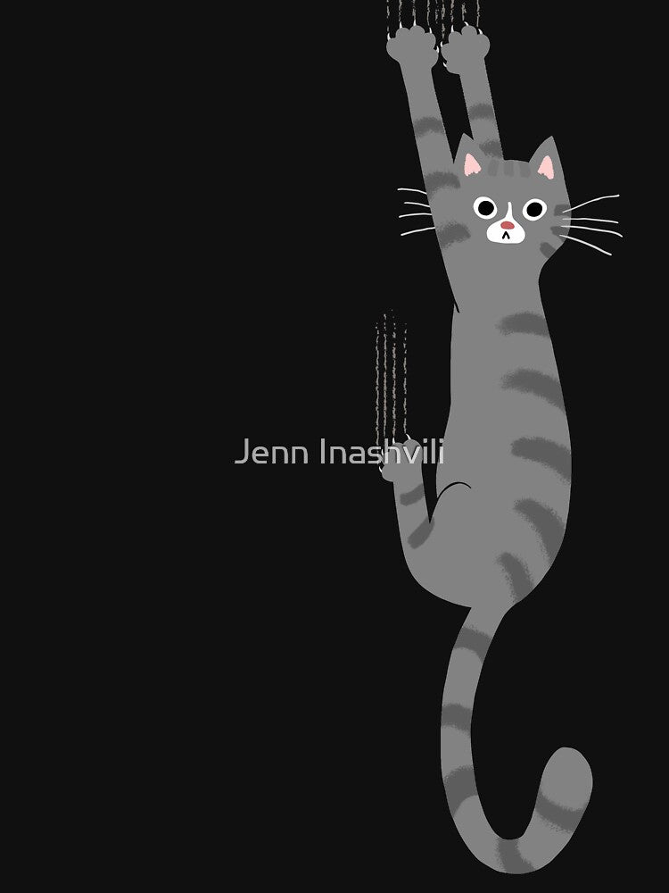 Grey Tabby Cat Hanging On | Funny Gray Striped Cat Holding On with Claws by Jenn Inashvili