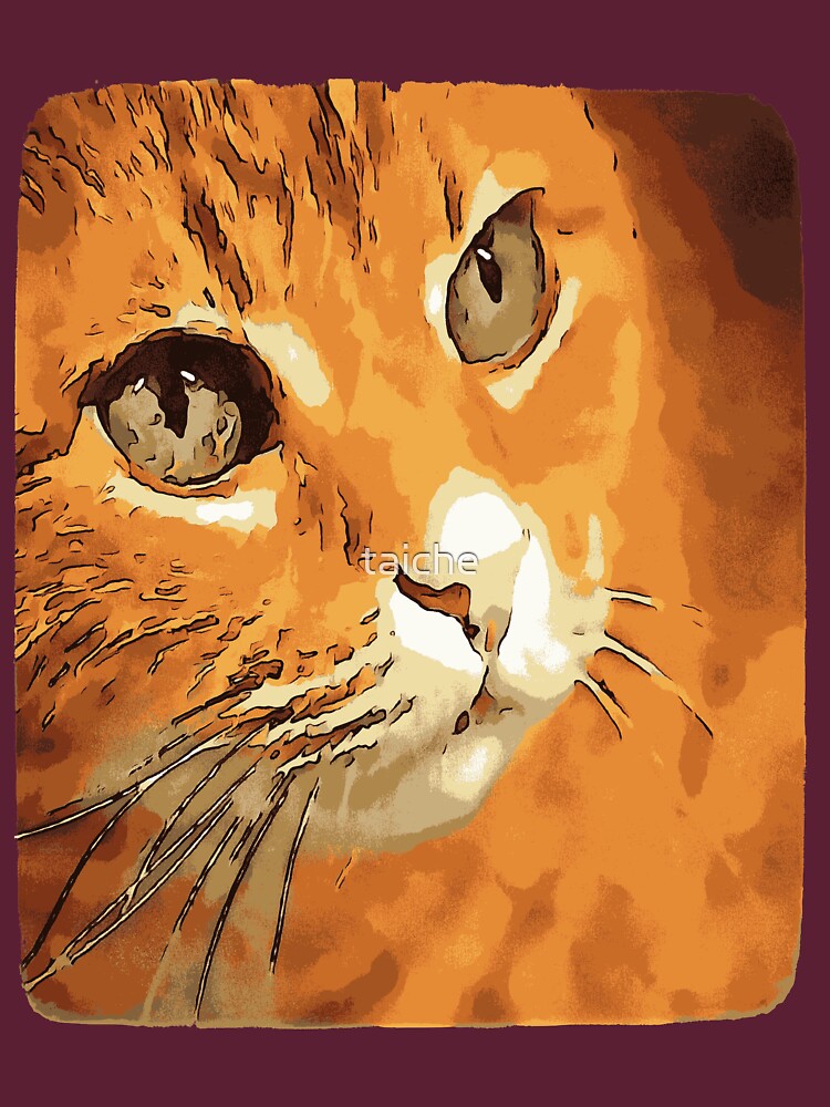 Orange Tabby Cat Face Black Outline Art by taiche