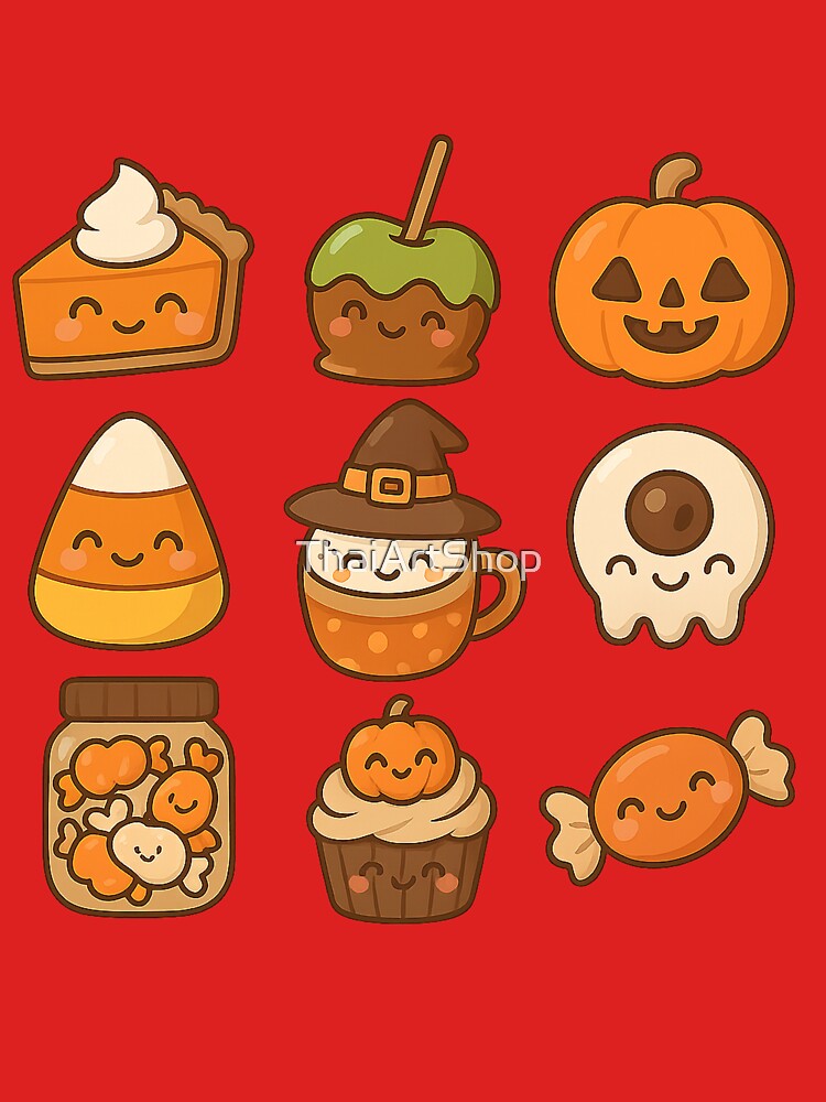 Kawaii Halloween Food Characters Cute Pastel Dessert Set by ThaiArtShop
