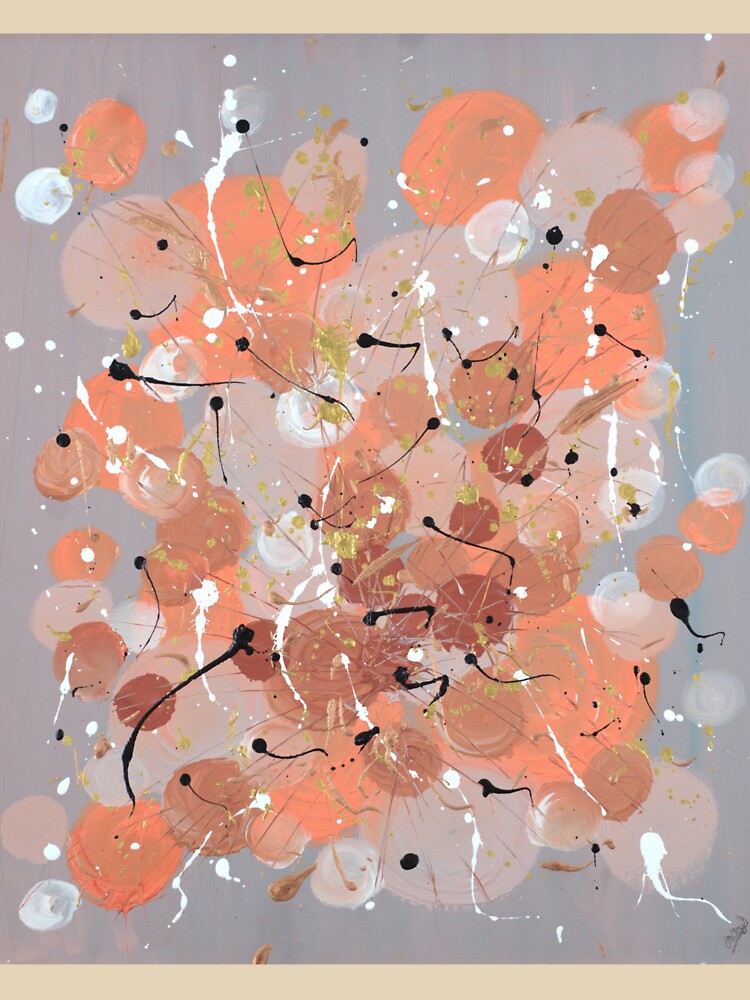 Statement abstract acrylic painted circular squiggle art in terracotta, grey and peach by JoLloyd7