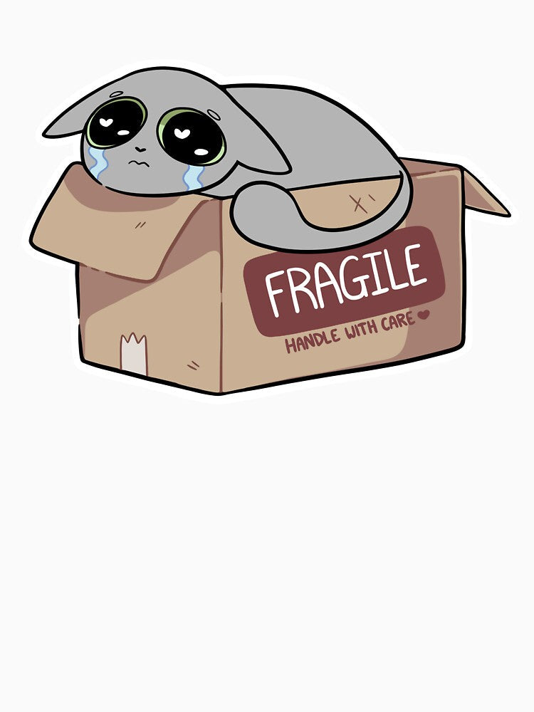 Fragile Handle with Care! (gray cat) by sarakayy