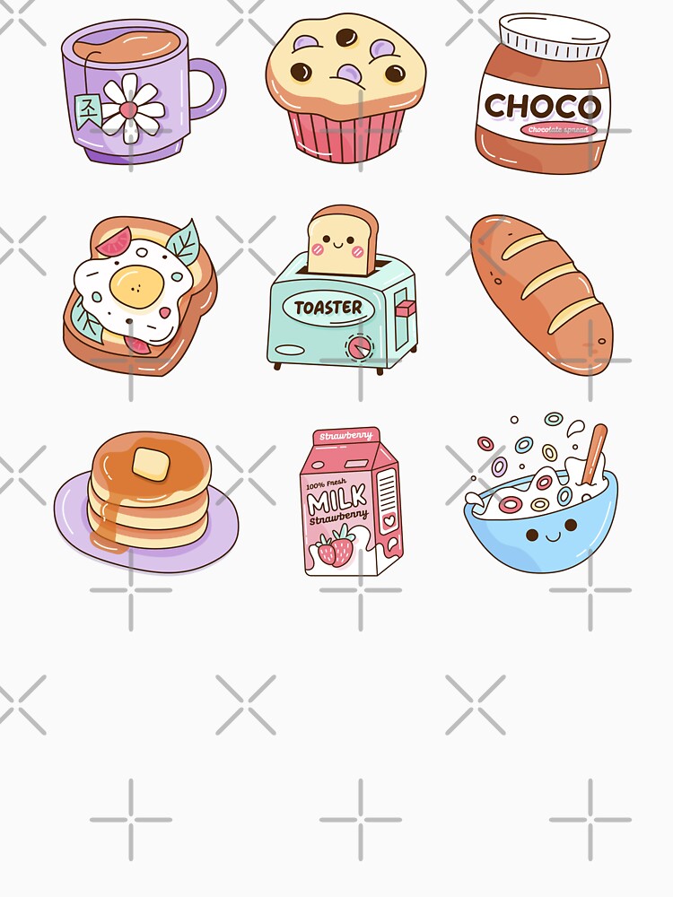 Perfect Breakfast Kawaii Illustration, Set of 9 Cute Kawaii Designs by OFMdesigns