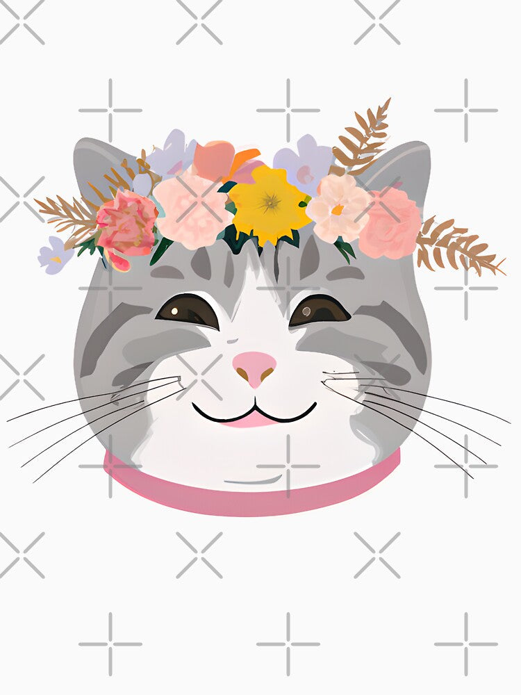 Cute Cat Meow with crown floral vintage by BOHOVIN