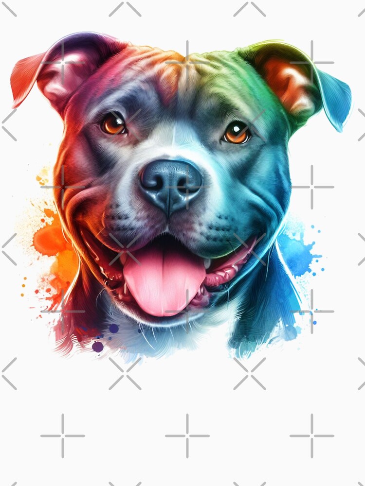 Happy Blue Staffy Colorful Watercolor Portrait by MaedK
