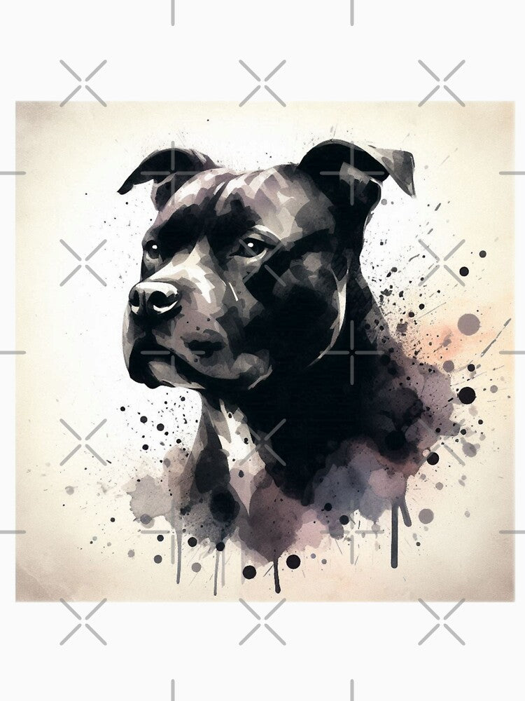Black and White Staffy Watercolor Portrait by MaedK