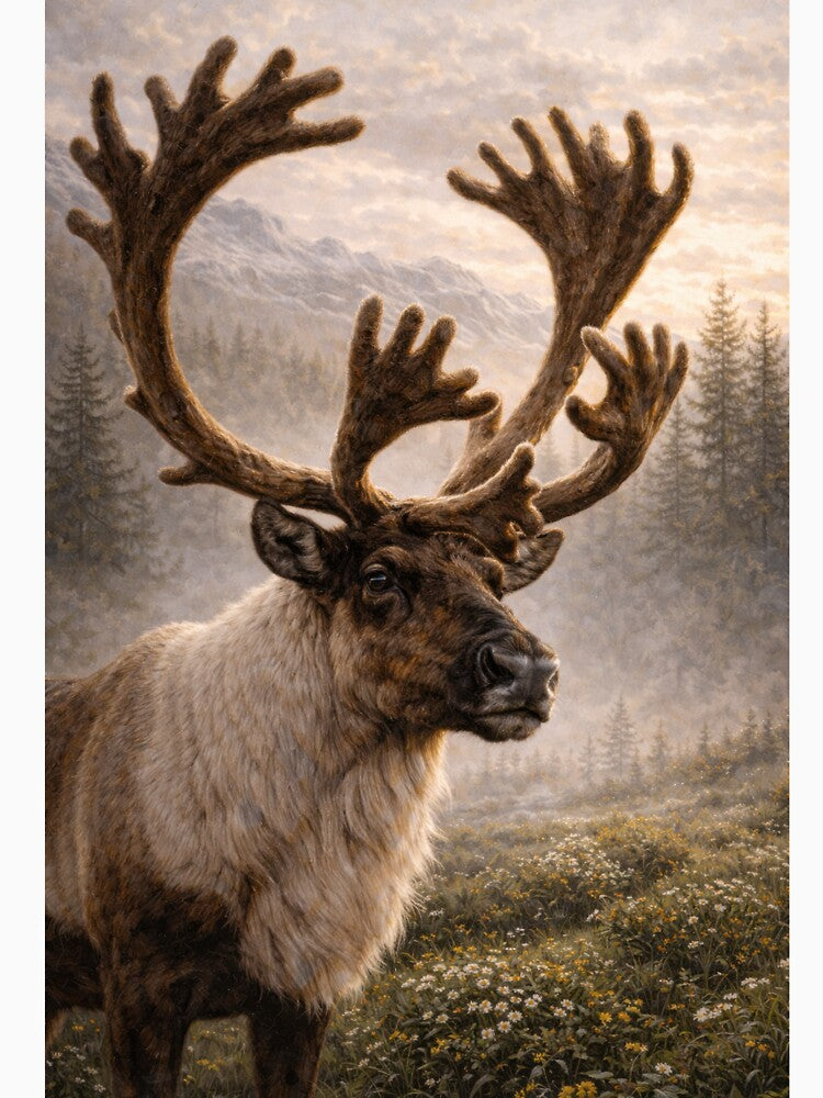 Majestic Caribou Portrait – Northern Wilderness Wildlife Art by VandVArt