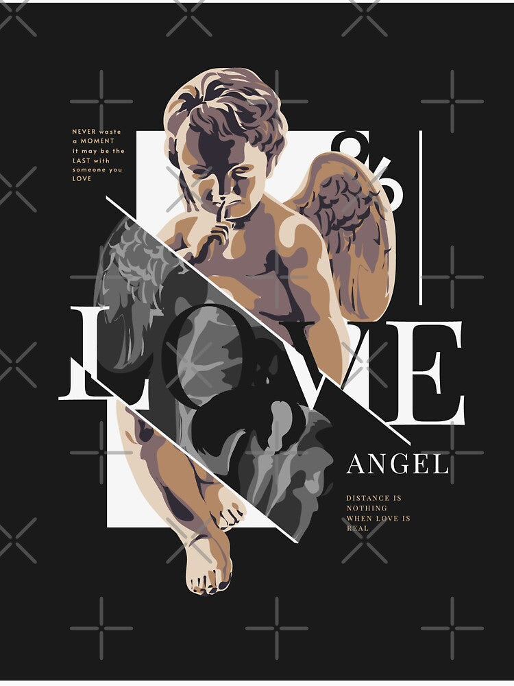 Love Slogan with Antique Statue Illustration Black Background by Peekonet
