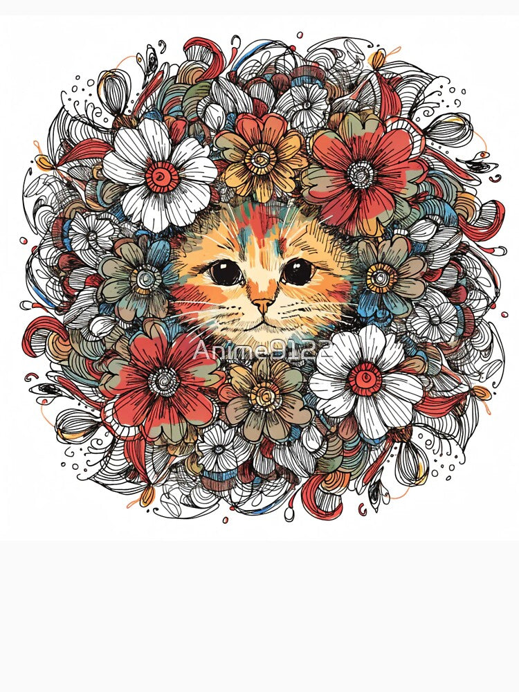 Boho Mandala Cat Illustration | Floral Tribal Cat Art | Vintage Ethnic Animal Design by Anime9122