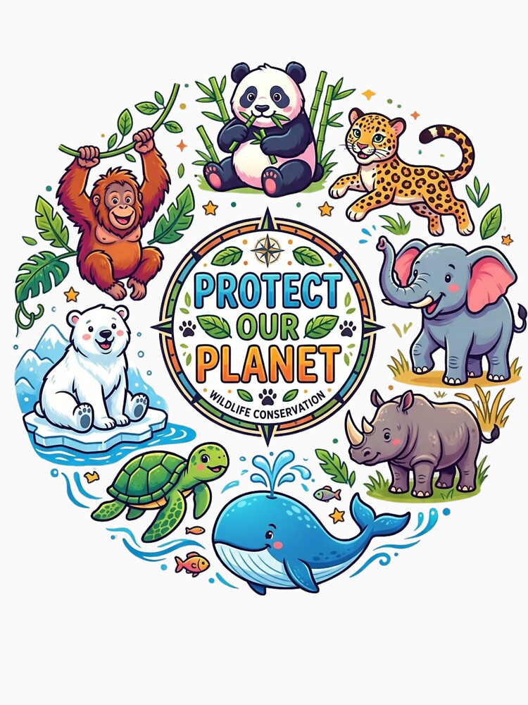 Save Endangered Animals Cute Wildlife Illustration by Shopex10