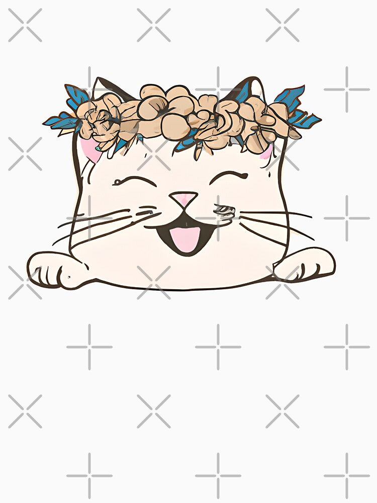 Cute Cat Meow  Smile with crown floral vintage by BOHOVIN