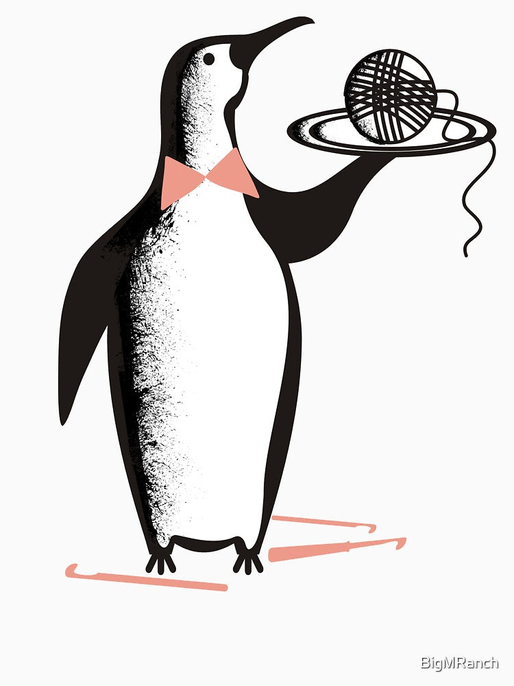 Penguin waiter ball of yarn crochet hooks by BigMRanch