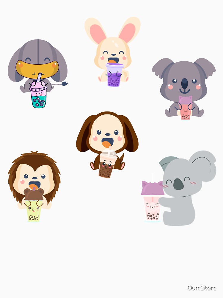 Kawaii Animal Boba Tea cute elephant rabbit koala monkey lion by 0umStore