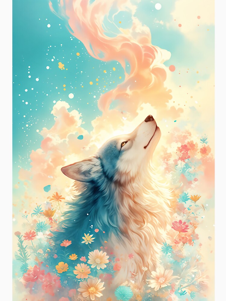 Dreamy Wolf Surrounded by Flowers by AshiraCreations