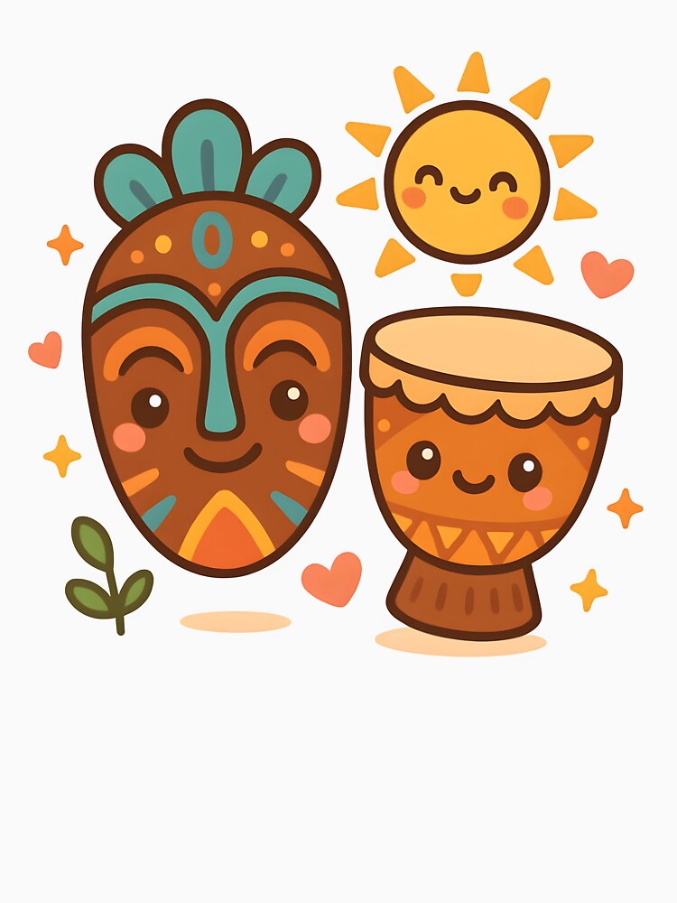 Kawaii African Mask and Drum | Cute Afrocentric Music Art by OsasChild
