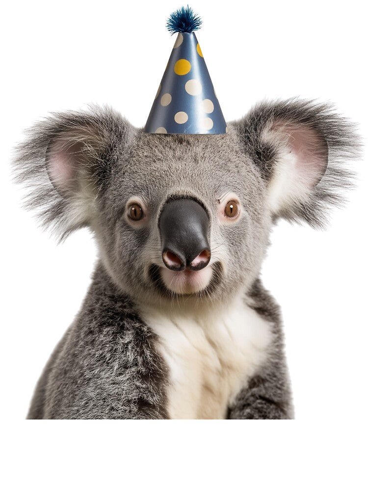 Funny Koala Wearing Birthday Party Hat by LazyOwlStore