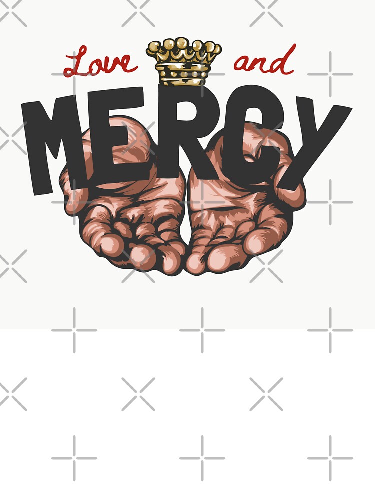 Love Mercy Slogan with Begging Hand Graphic Illustration by Peekonet