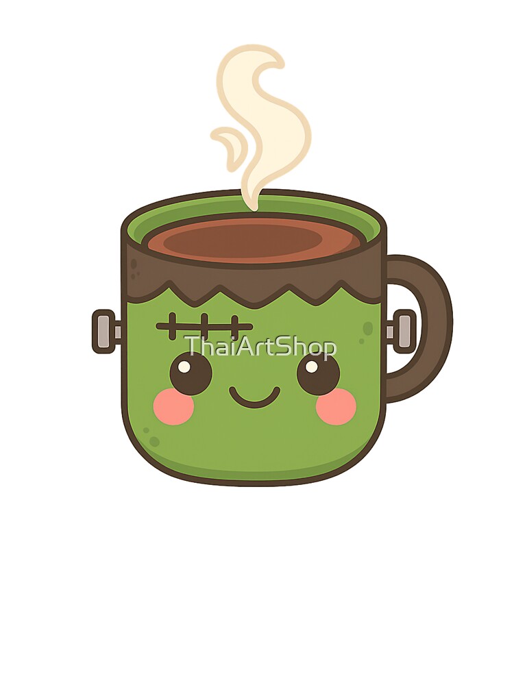 Kawaii Frankenstein Halloween Coffee Mug Cute Spooky Cup by ThaiArtShop