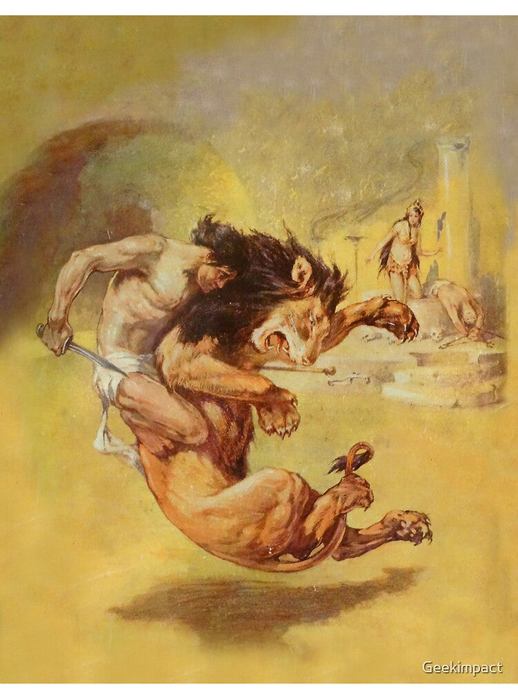 Tarzan wrestling a lion by Vintage Designs +