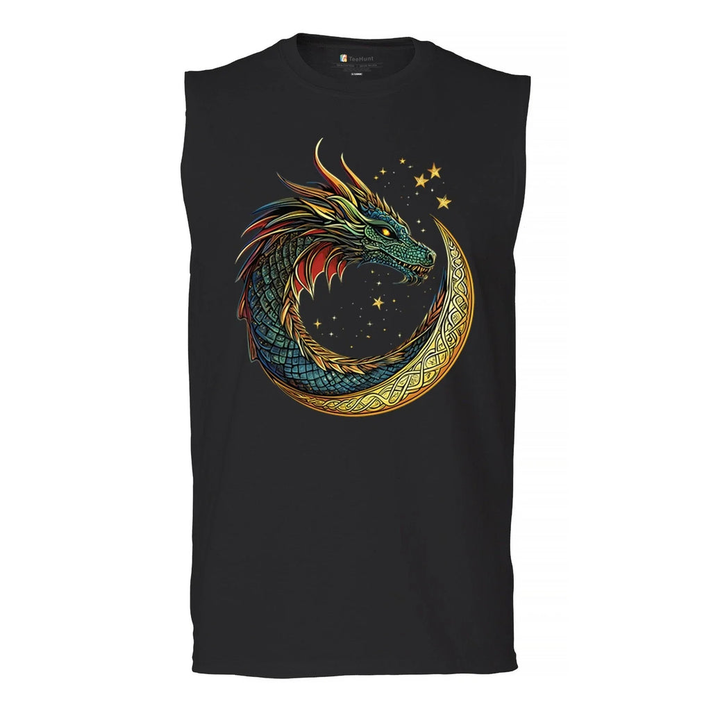 Celtic Moon Dragon Muscle Shirt Mystical Serpent Spiritual Fantasy Fire Men's