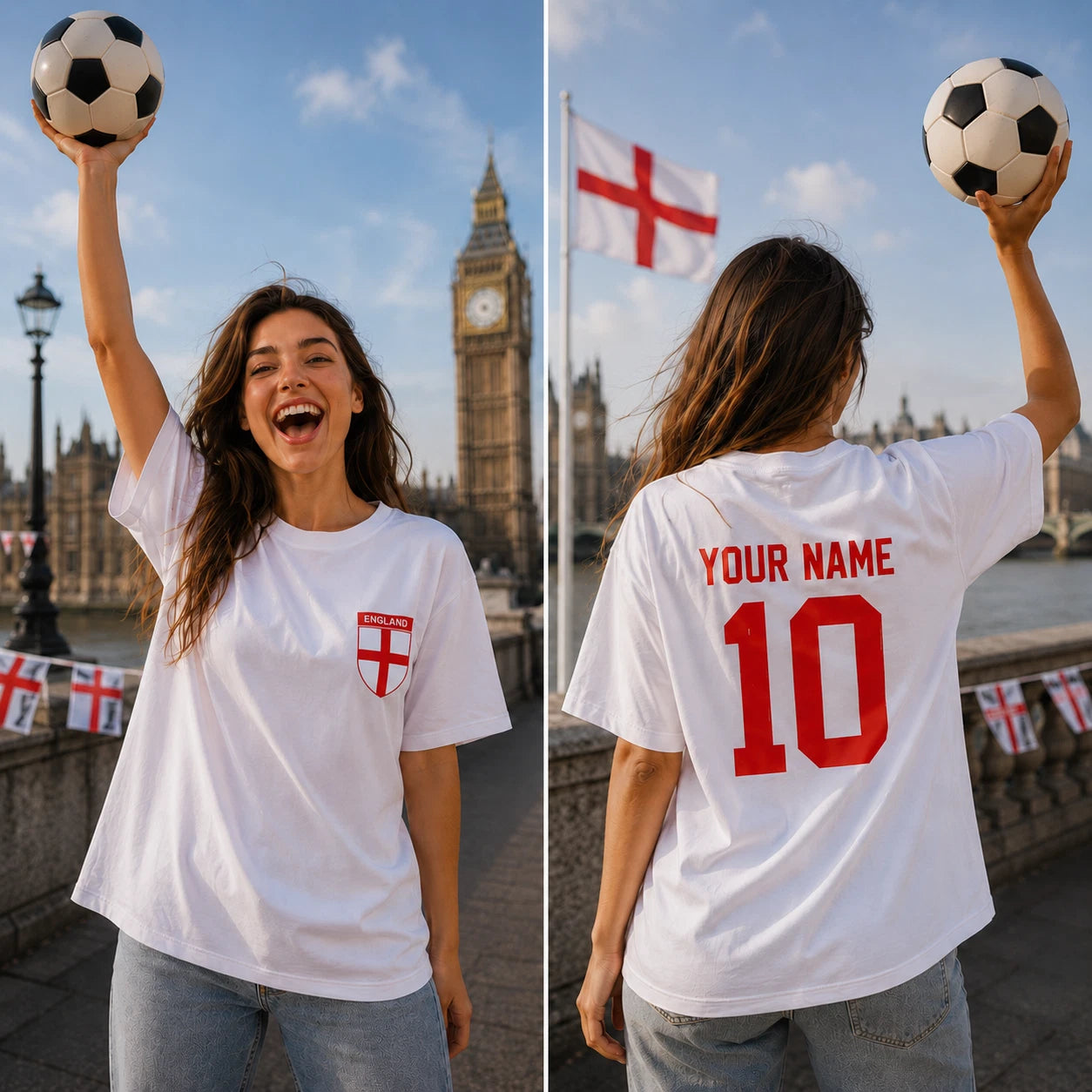 England Football Custom Name & Number Supporter T Shirt Gift